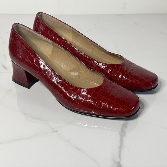 IMAGINE Embossed Red Leather Pumps Block Heel size 8 /EU 38.5 Crocodile - Picture 6 of 8